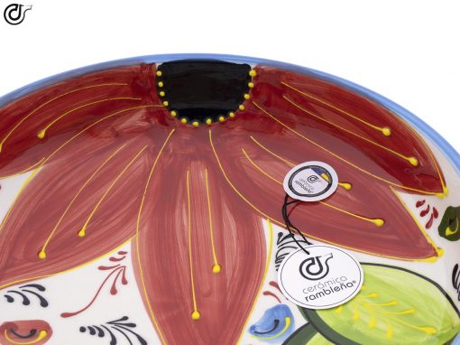 comprar-ensaladera-bol-decorado-azul-flor-roja-modelo-08-03