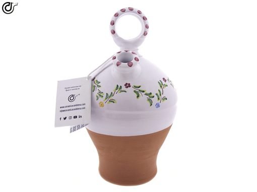 comprar-botijo-decorado-asa-redonda-base-vuelta-cenefa-verde-rosa-Modelo-D08-09