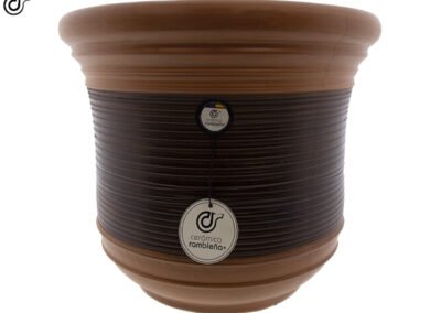 Comprar-maceta-de-barro-rojo-copa-baja-decorada-Marron-Nogal-Modelo-J28-1